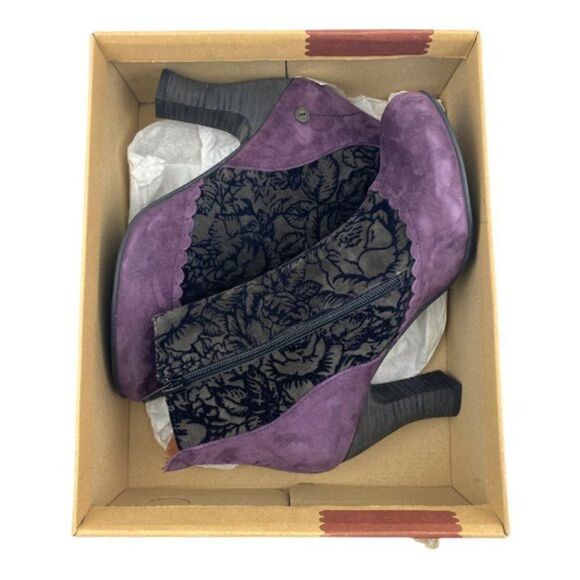 GOLD BUTTON Women's Purple Eggplant Moka Floral Retro Side Zip Booties EU 41 - Picture 12 of 13